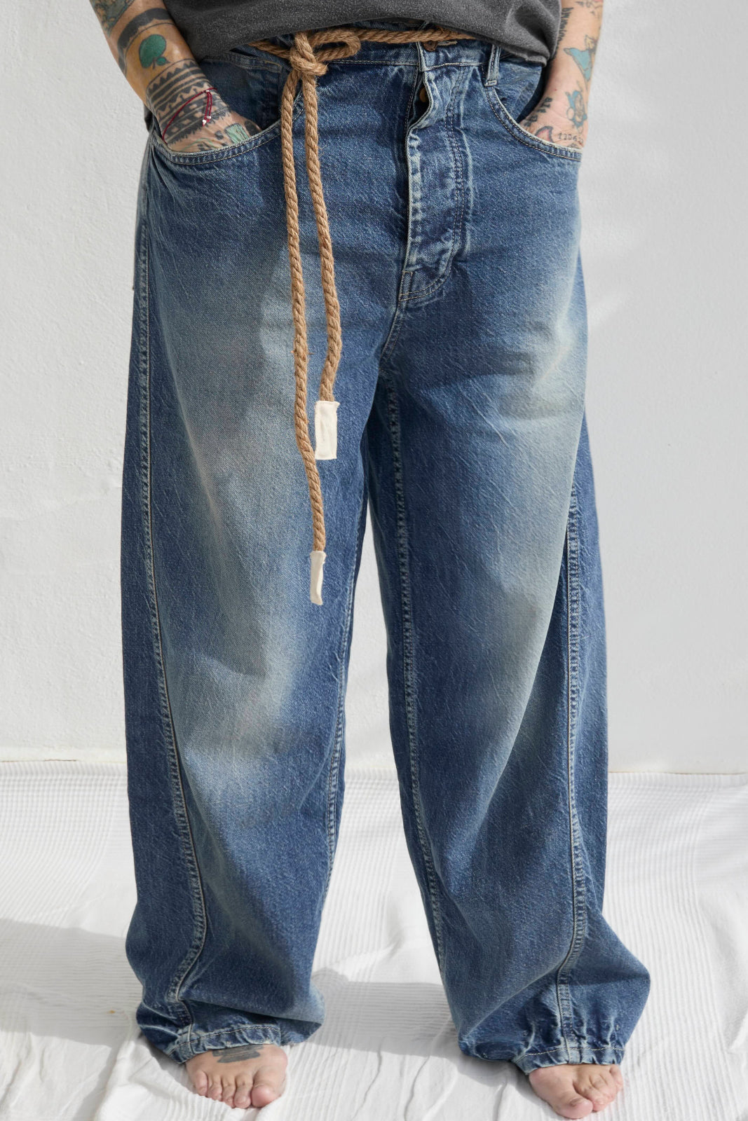 P84 Dungaree 9oz Denim Recycled Cotton Sun Faded Wash