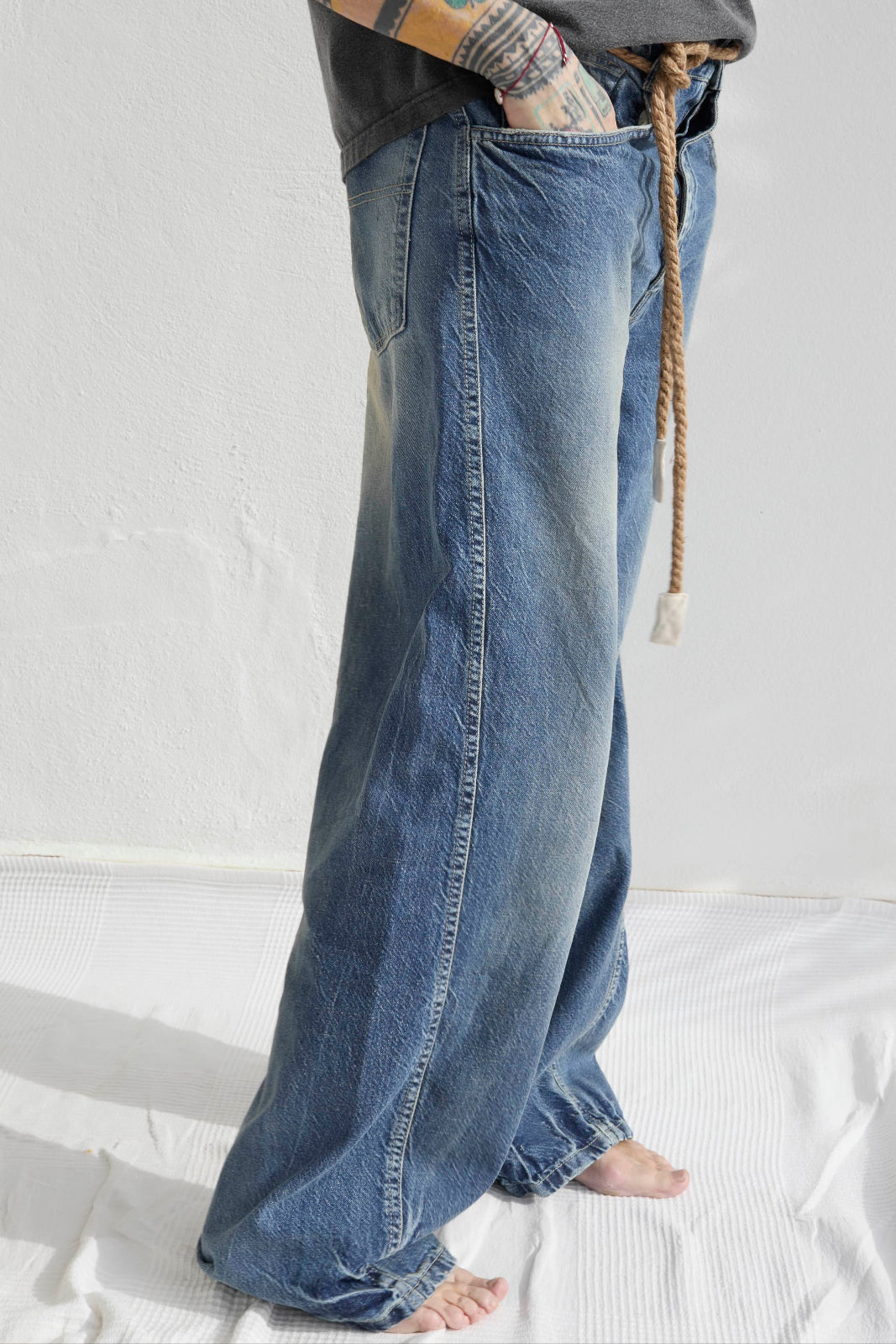 P84 Dungaree 9oz Denim Recycled Cotton Sun Faded Wash