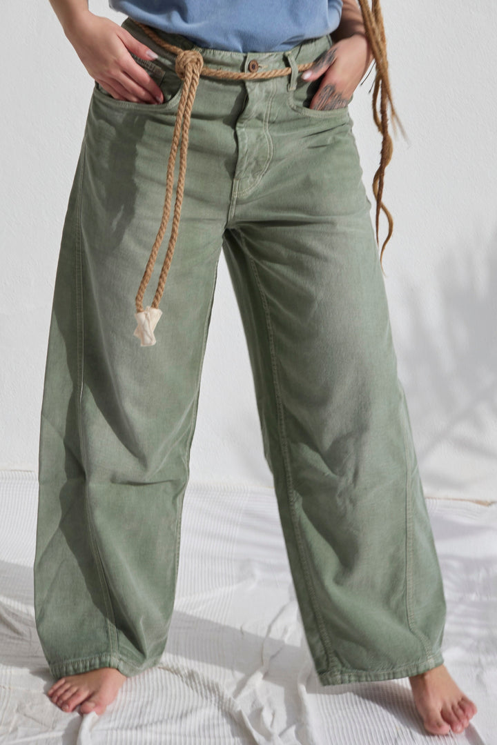 P84 Dungaree 9oz Linen/Organic Cotton Sun Faded Dye Army Green