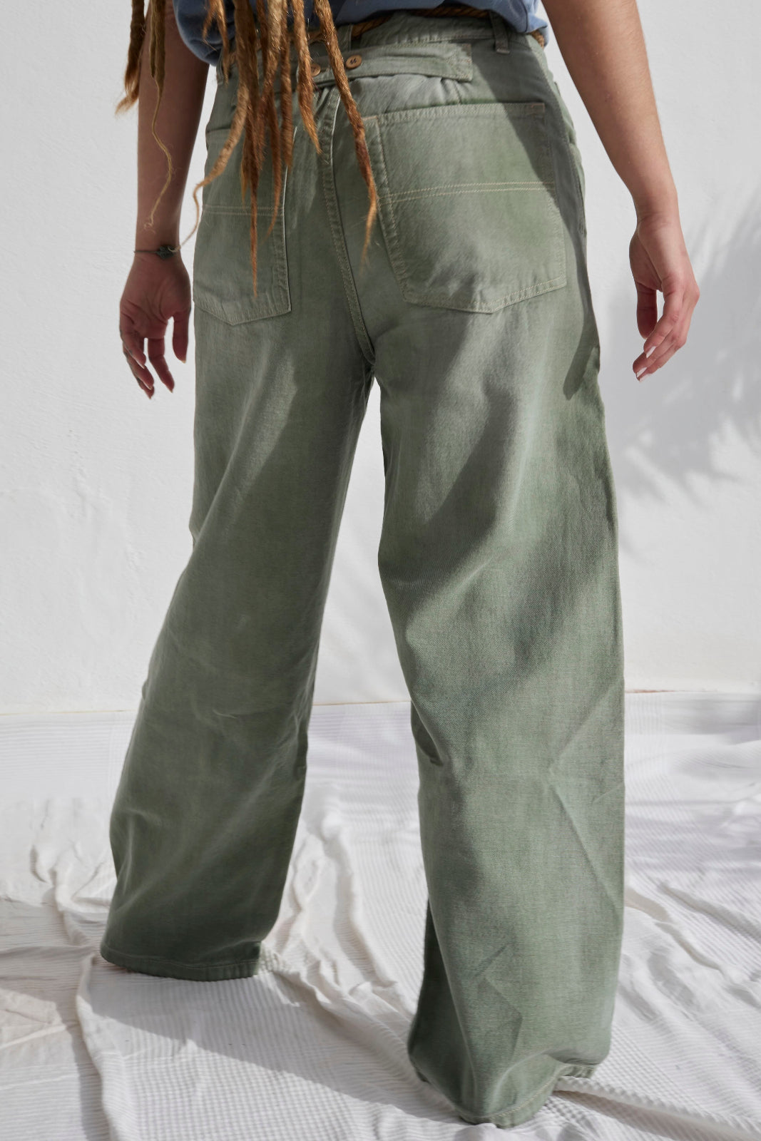 P84 Dungaree 9oz Linen/Organic Cotton Sun Faded Dye Army Green