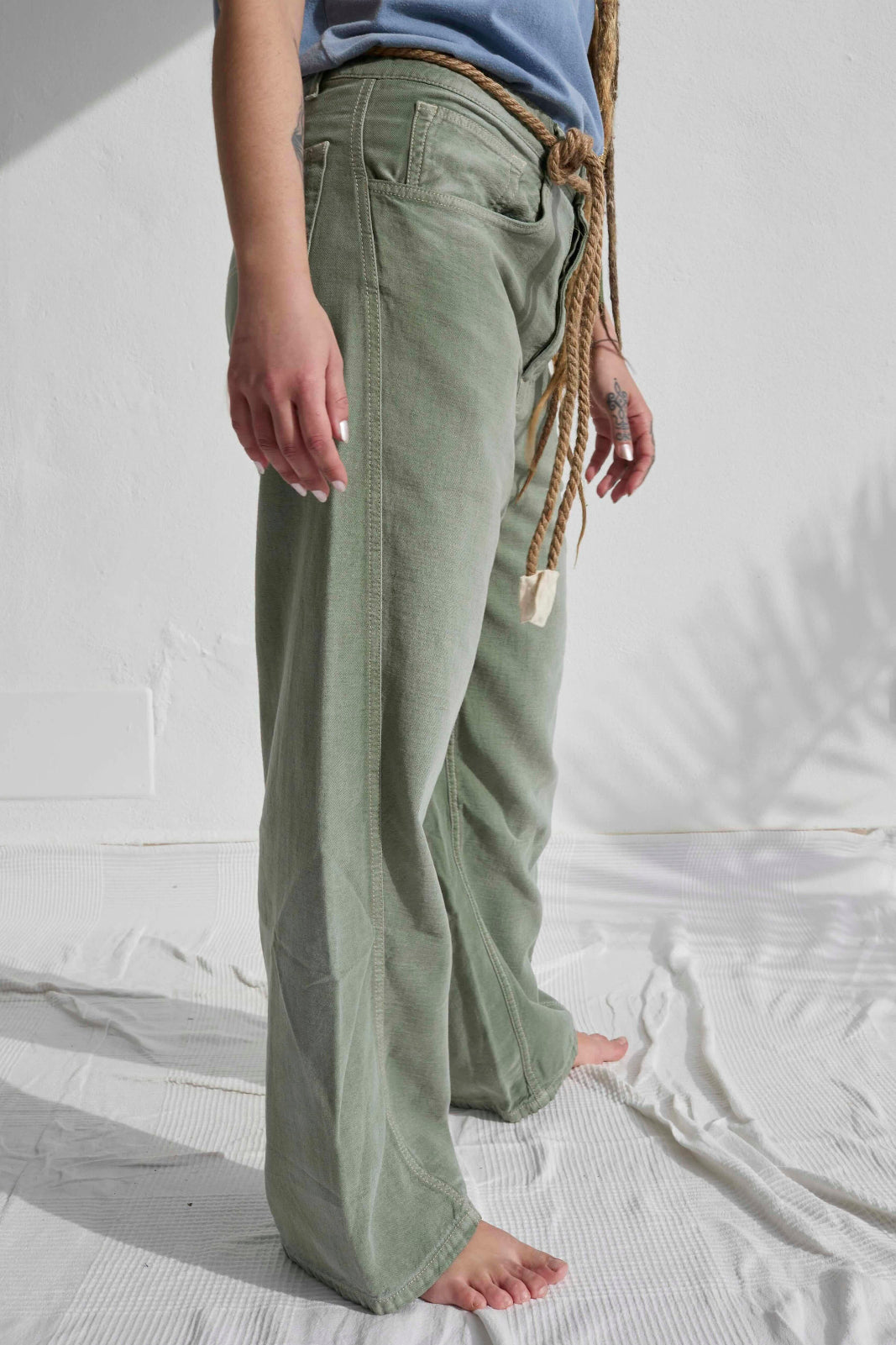 P84 Dungaree 9oz Linen/Organic Cotton Sun Faded Dye Army Green
