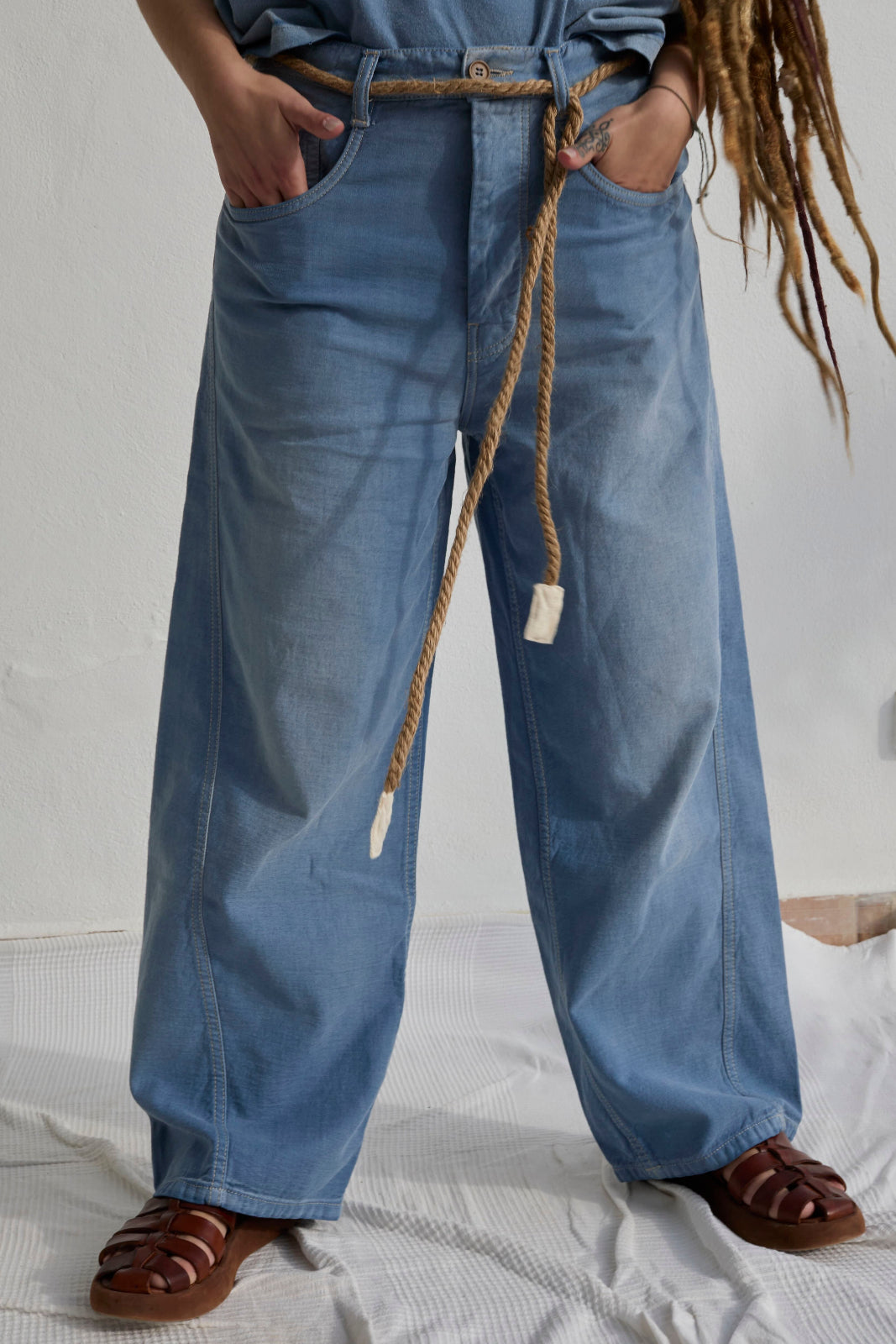 P84 Dungaree 9oz Linen/Organic Cotton Sun Faded Dye Bleu de Travail