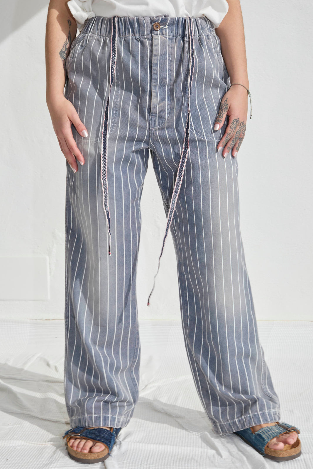 P85 HBT 9oz Indigo Stripes Cotton Sun Faded Dye Navy