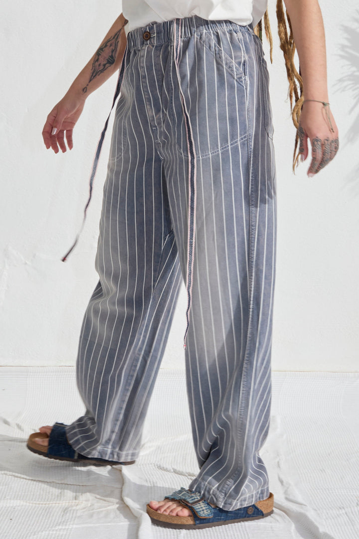 P85 HBT 9oz Indigo Stripes Cotton Sun Faded Dye Navy