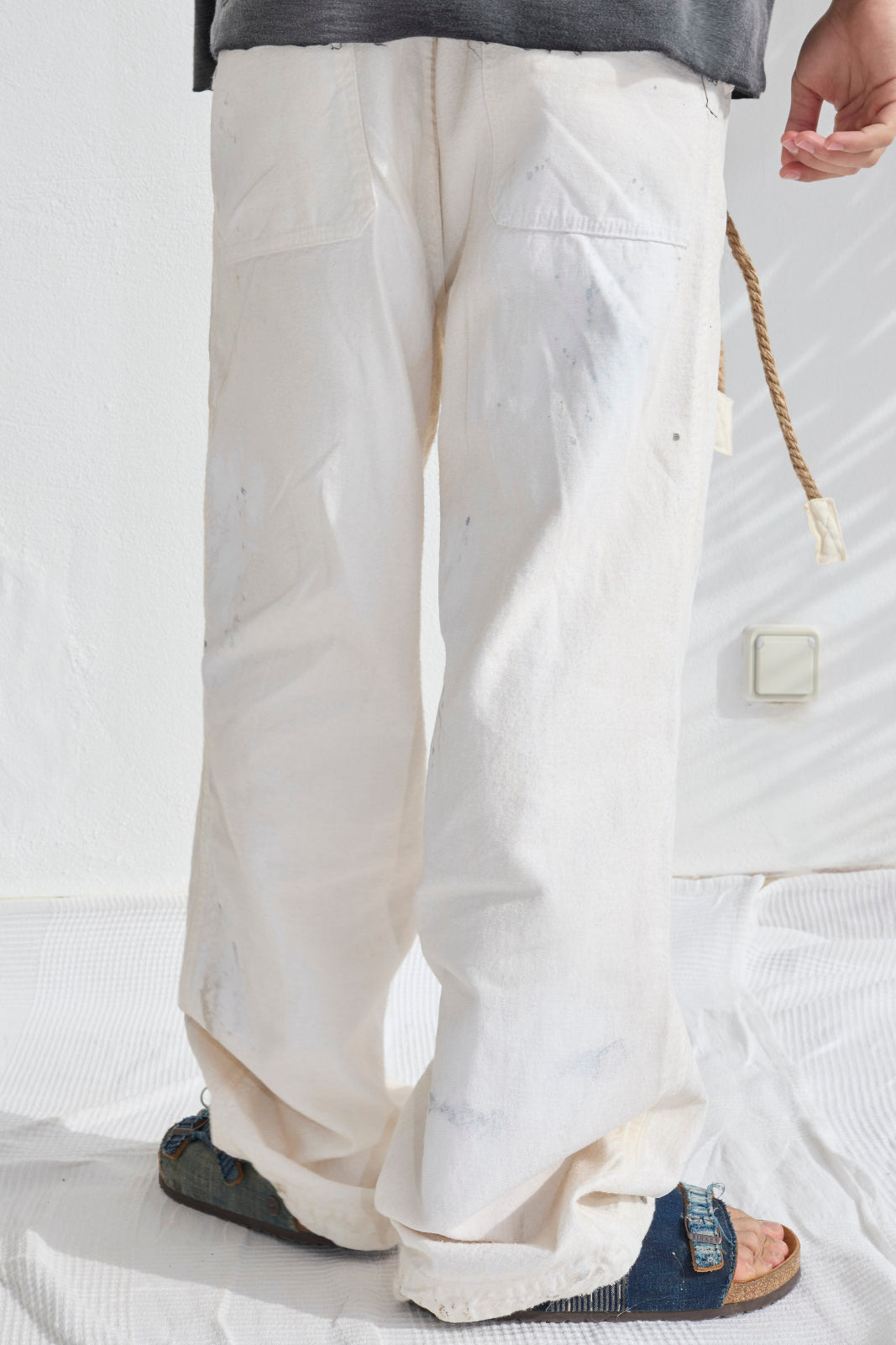 P85 HBT 9oz Linen/Organic Cotton Sun Faded Dye Off White + Paint Splatter