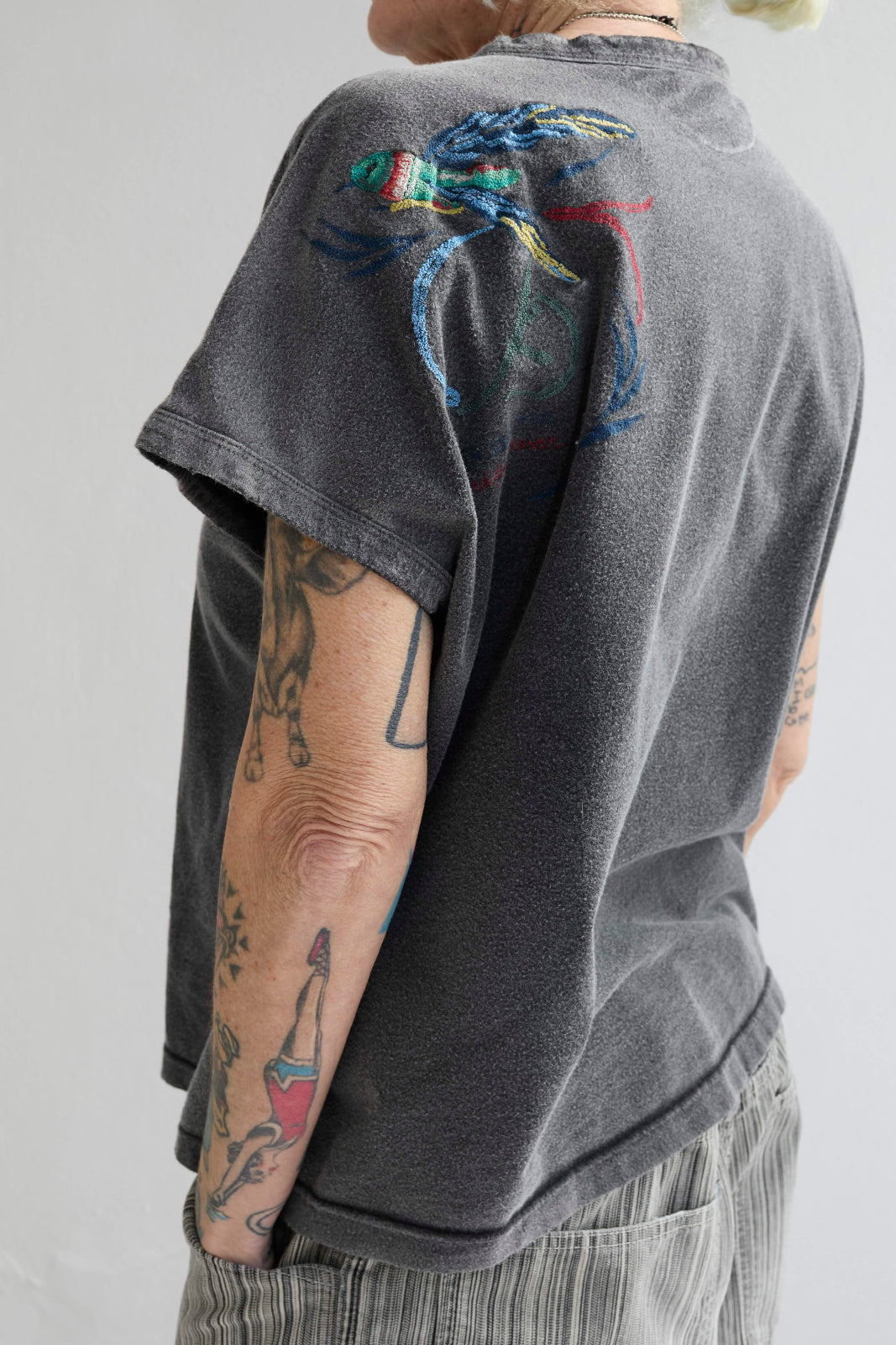 Palm Spring Humming Birds Recycled Jersey Sun Faded Dye Smoke Black