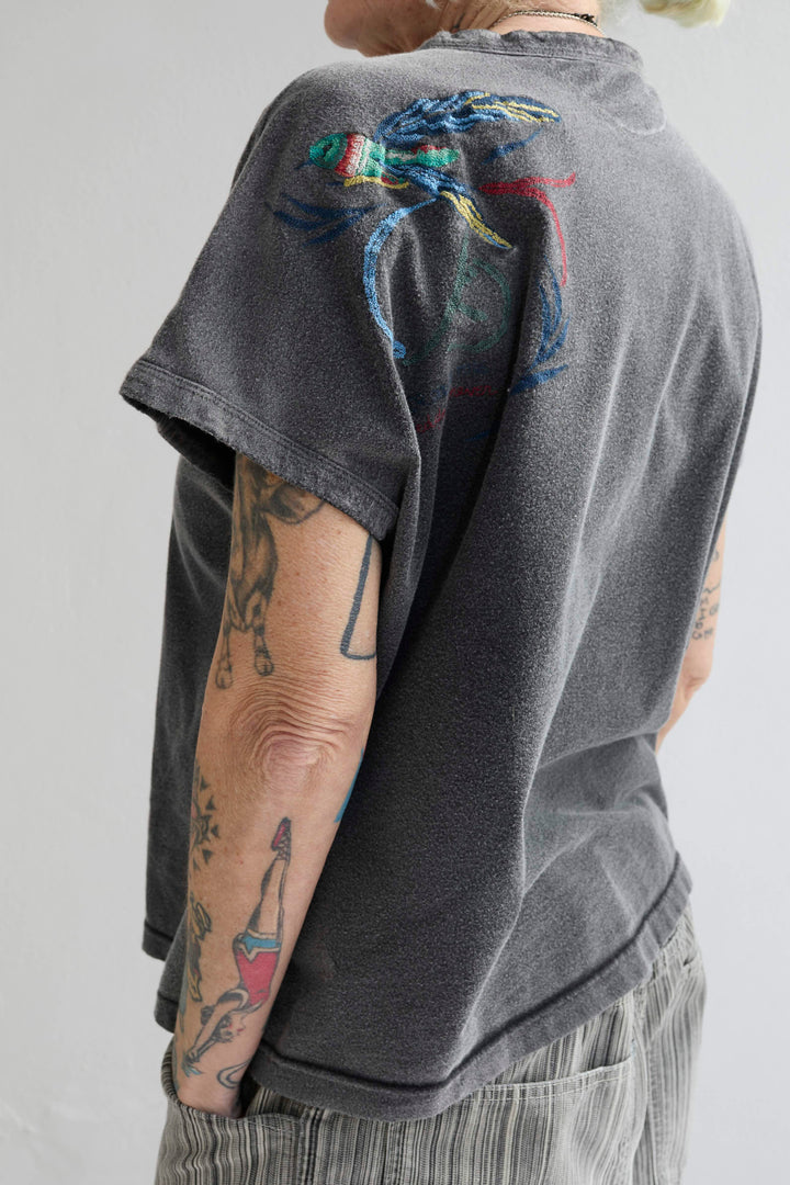Palm Spring Humming Birds Recycled Jersey Sun Faded Dye Smoke Black