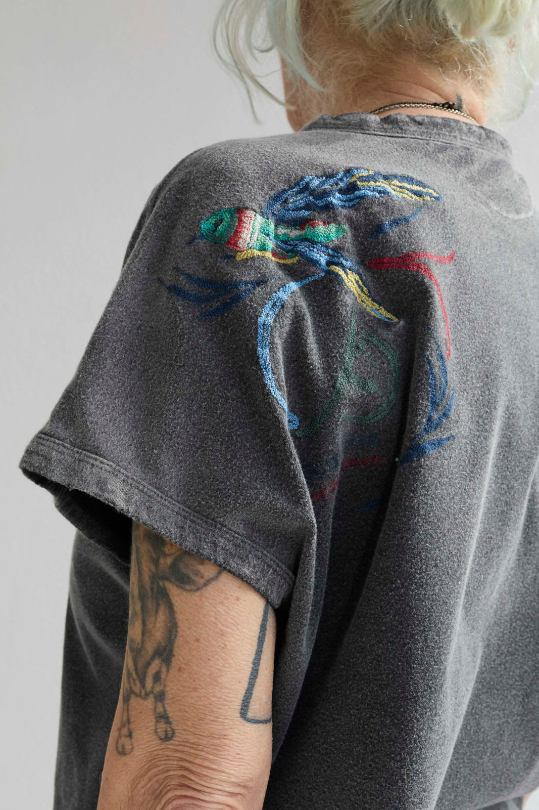Palm Spring Humming Birds Recycled Jersey Sun Faded Dye Smoke Black