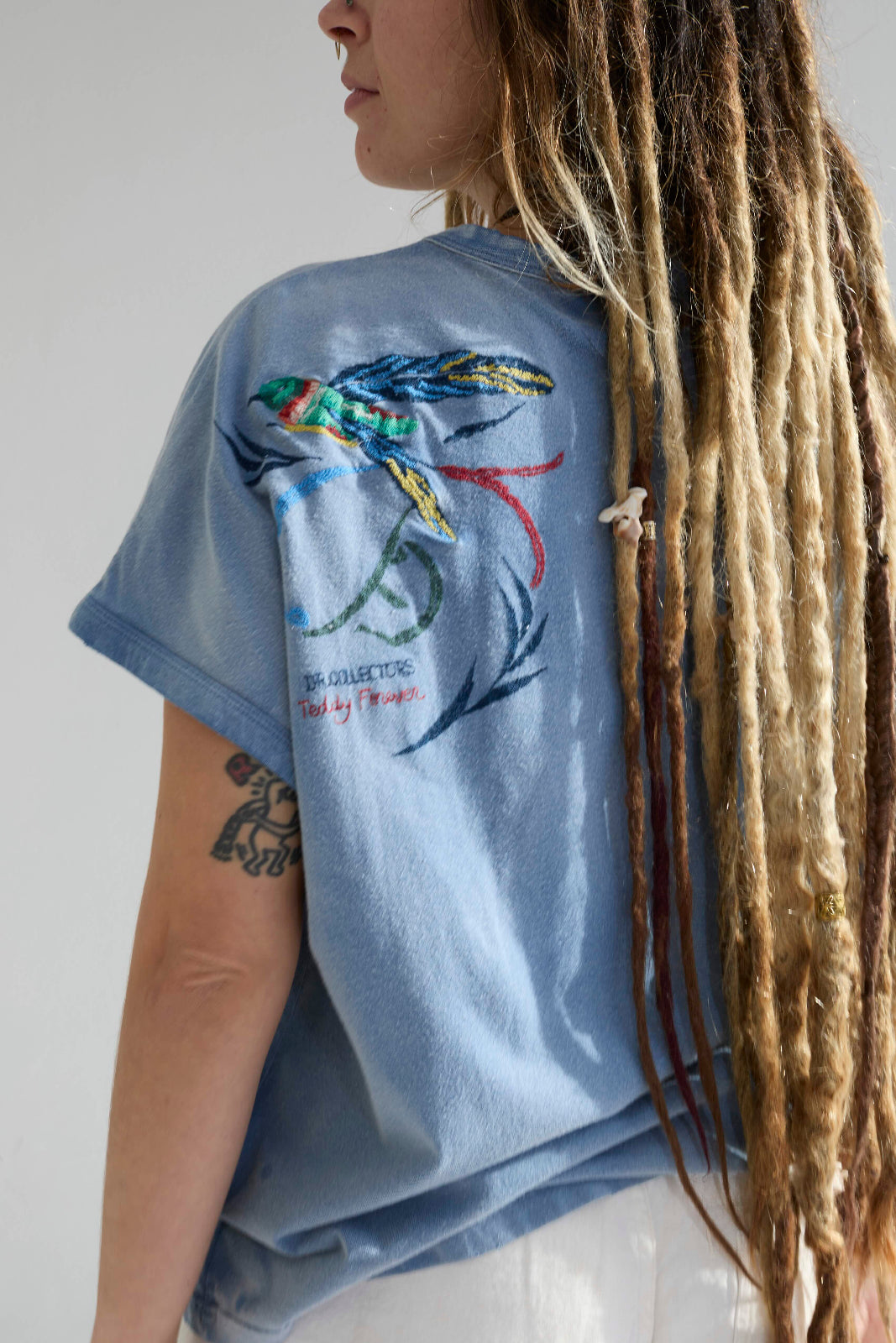 Palm Spring Humming Birds Recycled Jersey Sun Faded Dye Bleu de Travail