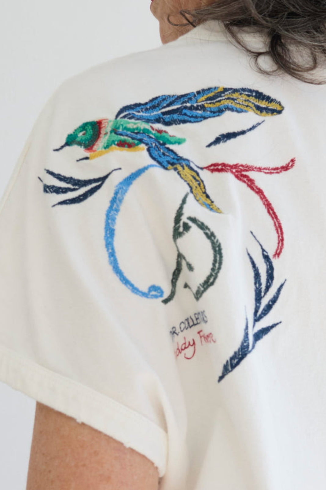 Palm Spring Humming Birds Recycled Jersey Sun Faded Dye Off White