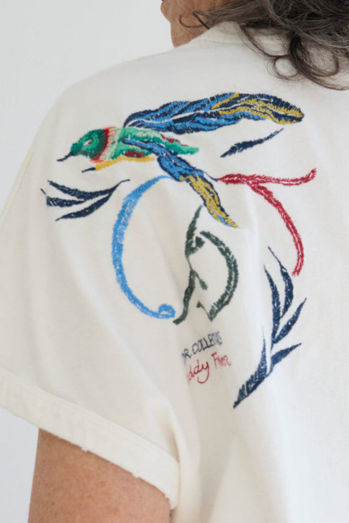 Palm Spring Humming Birds Recycled Jersey Sun Faded Dye Off White