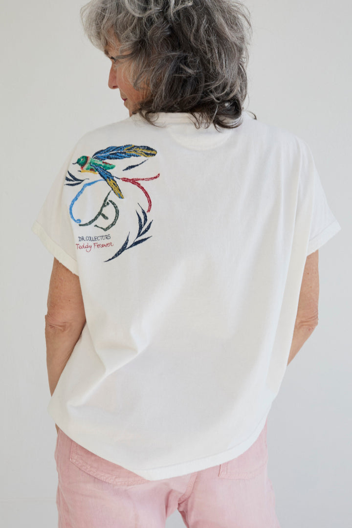 Palm Spring Humming Birds Recycled Jersey Sun Faded Dye Off White