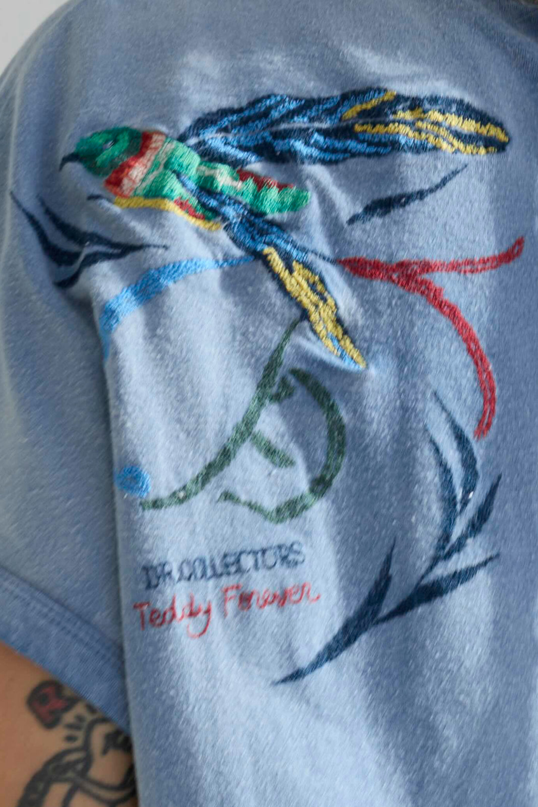 Palm Spring Humming Birds Recycled Jersey Sun Faded Dye Bleu de Travail