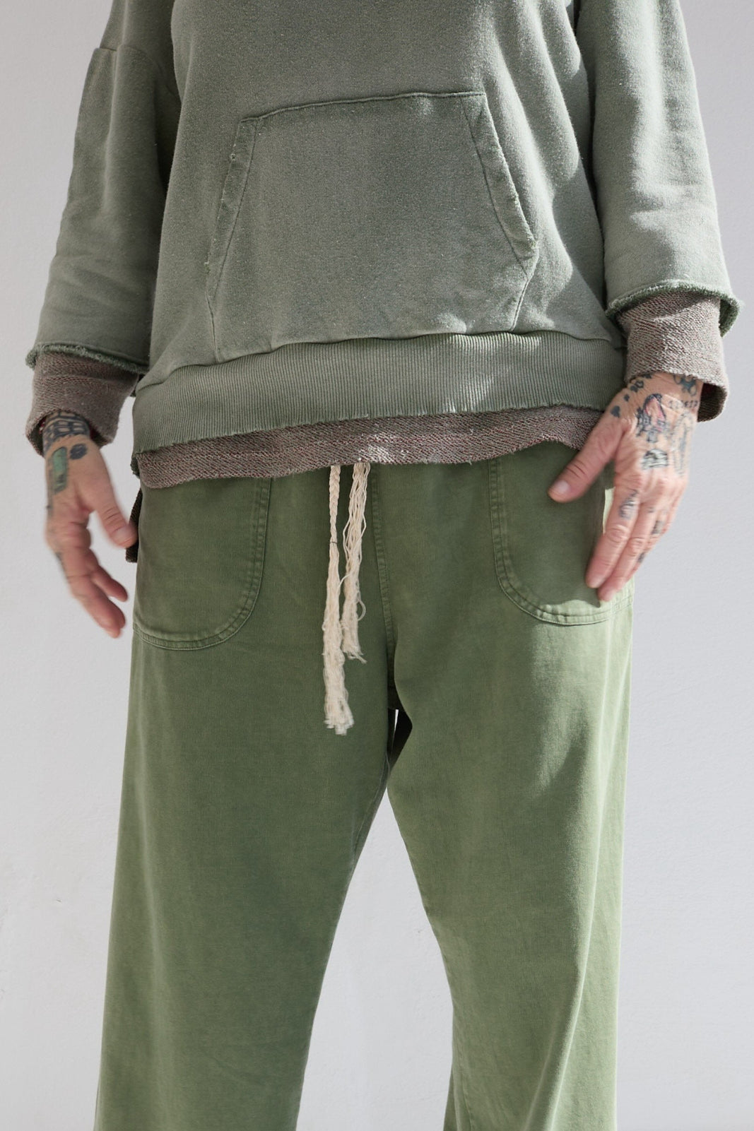 Recycle Sweat 100% Cotton French Terry Sun Faded Dye Army Green