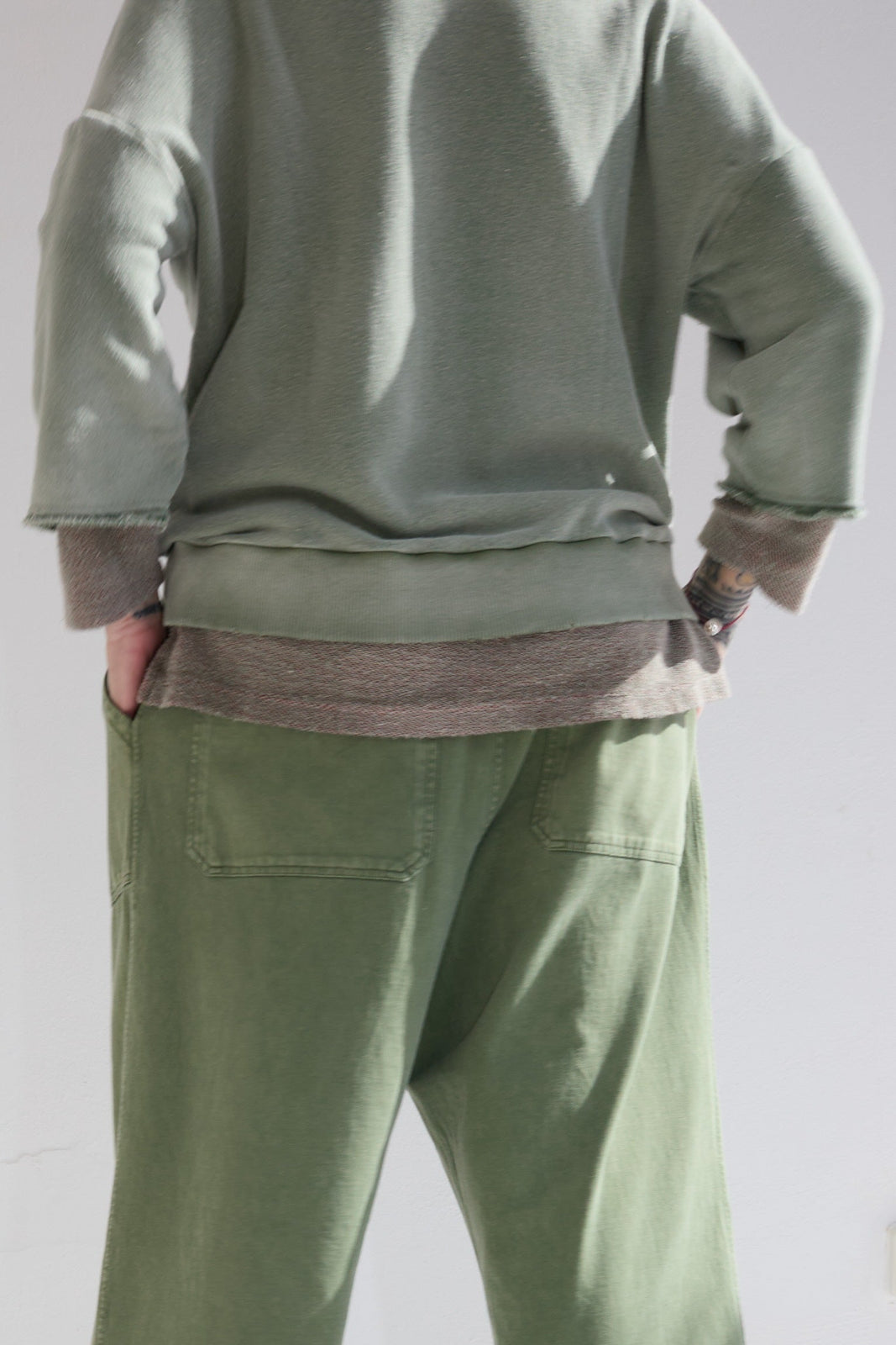 Recycle Sweat 100% Cotton French Terry Sun Faded Dye Army Green
