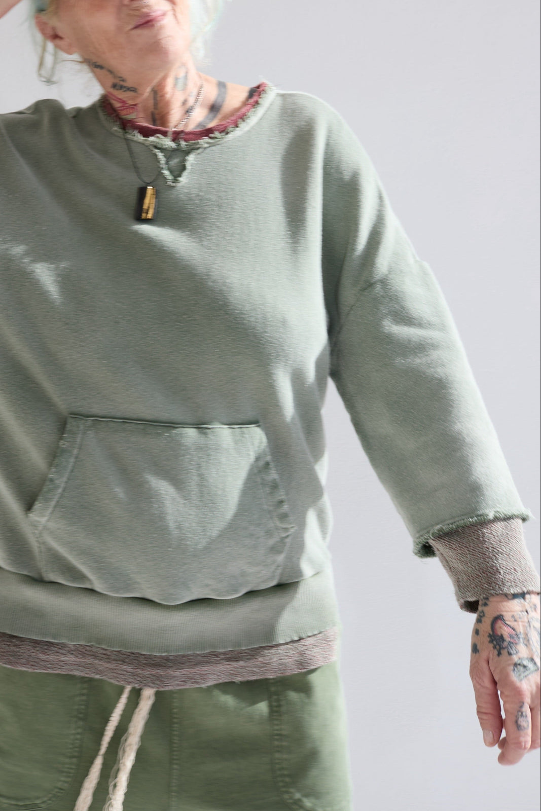 Recycle Sweat 100% Cotton French Terry Sun Faded Dye Army Green