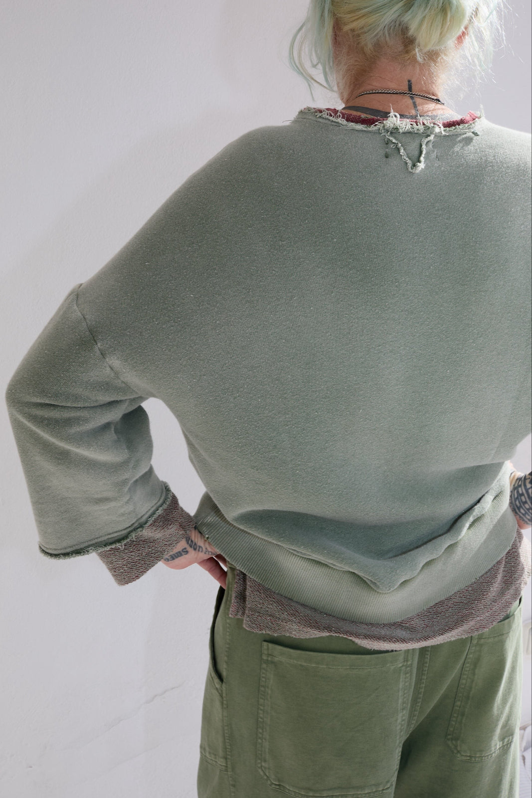 Recycle Sweat 100% Cotton French Terry Sun Faded Dye Army Green