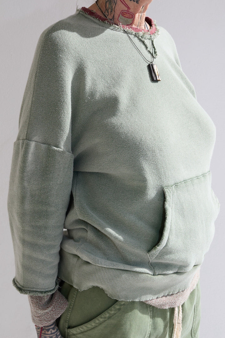 Recycle Sweat 100% Cotton French Terry Sun Faded Dye Army Green