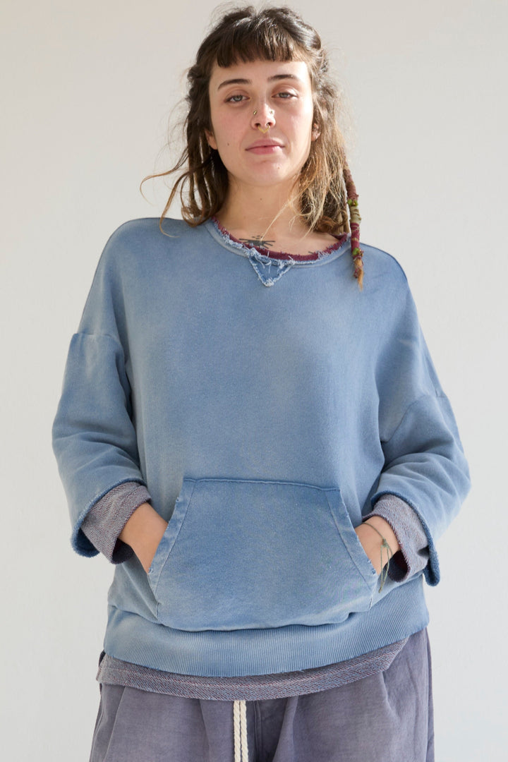 Recycle Sweat 100% Cotton French Terry Sun Faded Dye Bleu de Travail
