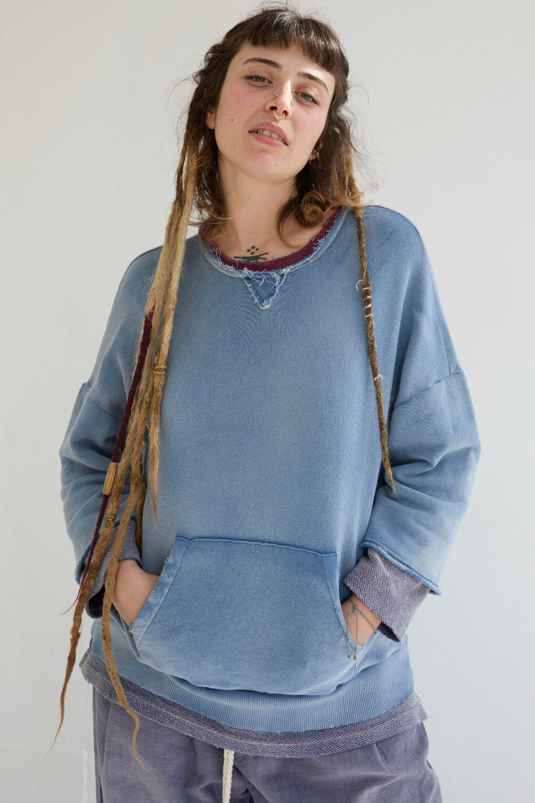 Recycle Sweat 100% Cotton French Terry Sun Faded Dye Bleu de Travail