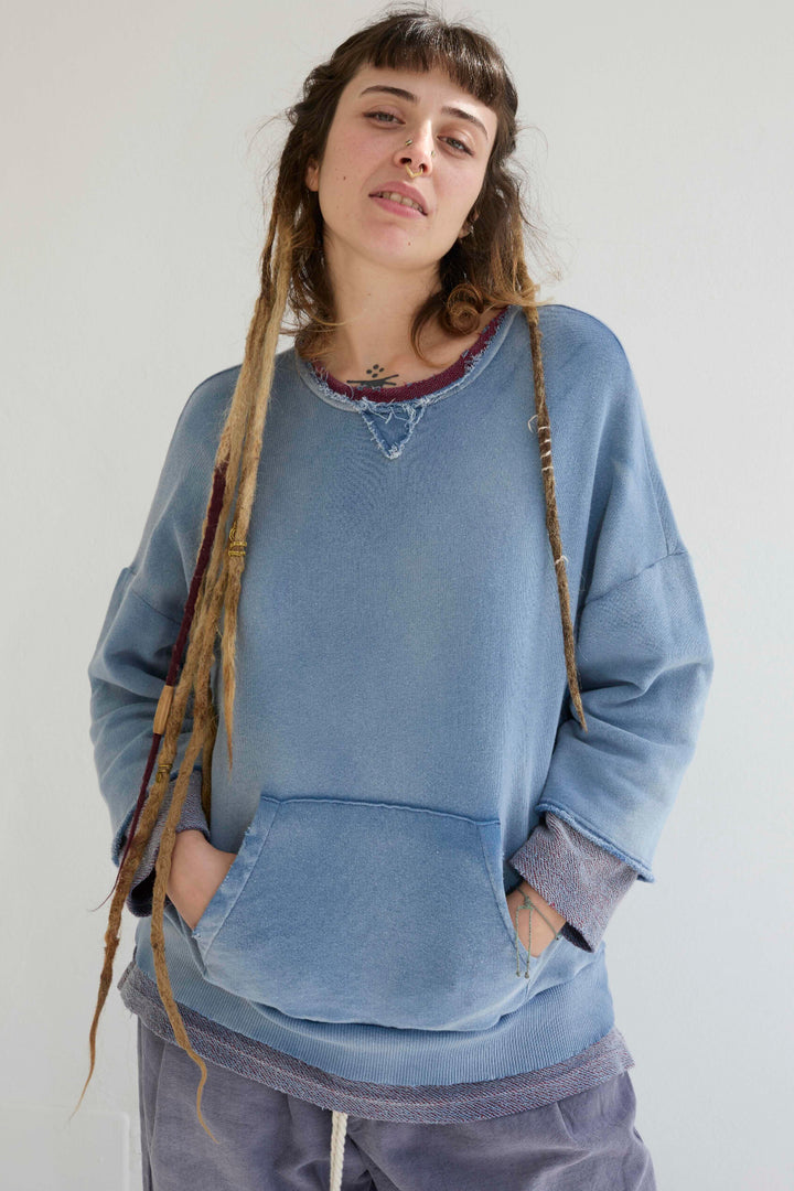 Recycle Sweat 100% Cotton French Terry Sun Faded Dye Bleu de Travail
