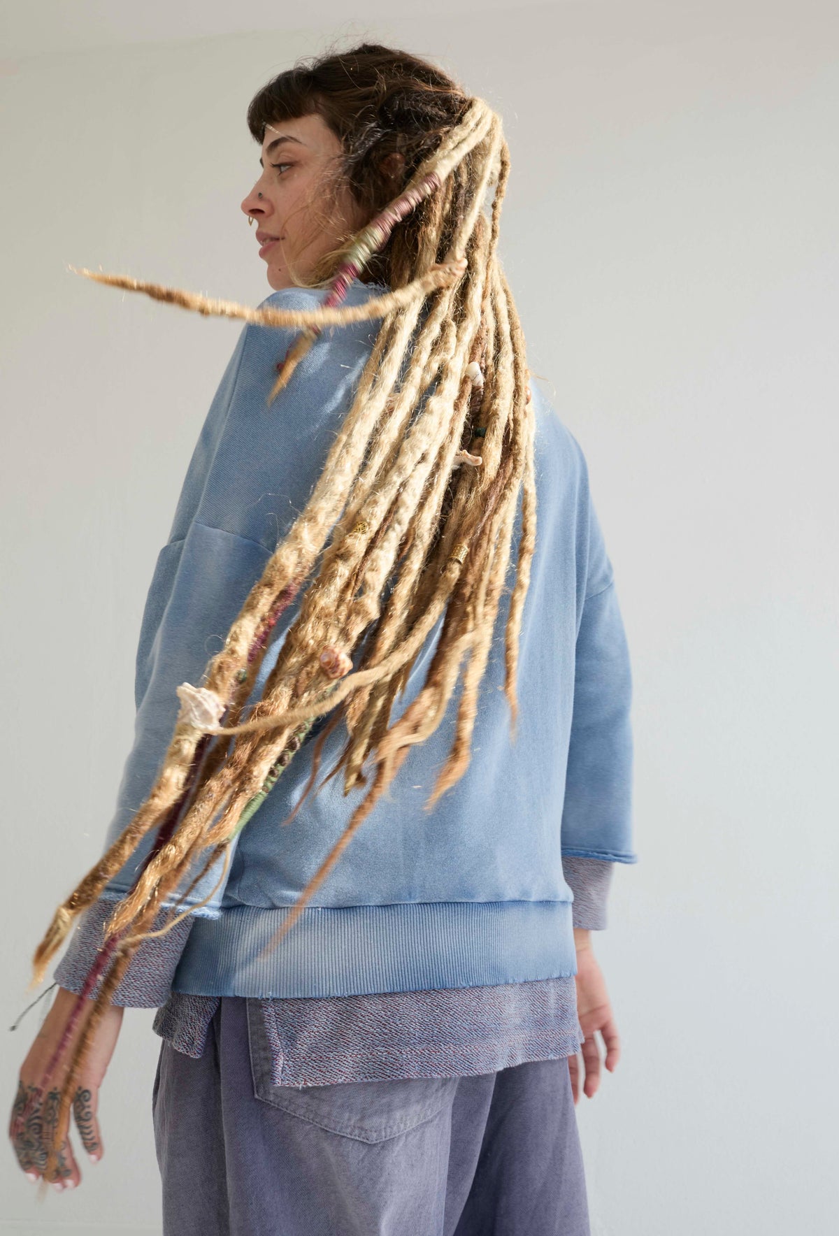 Recycle Sweat 100% Cotton French Terry Sun Faded Dye Bleu de Travail