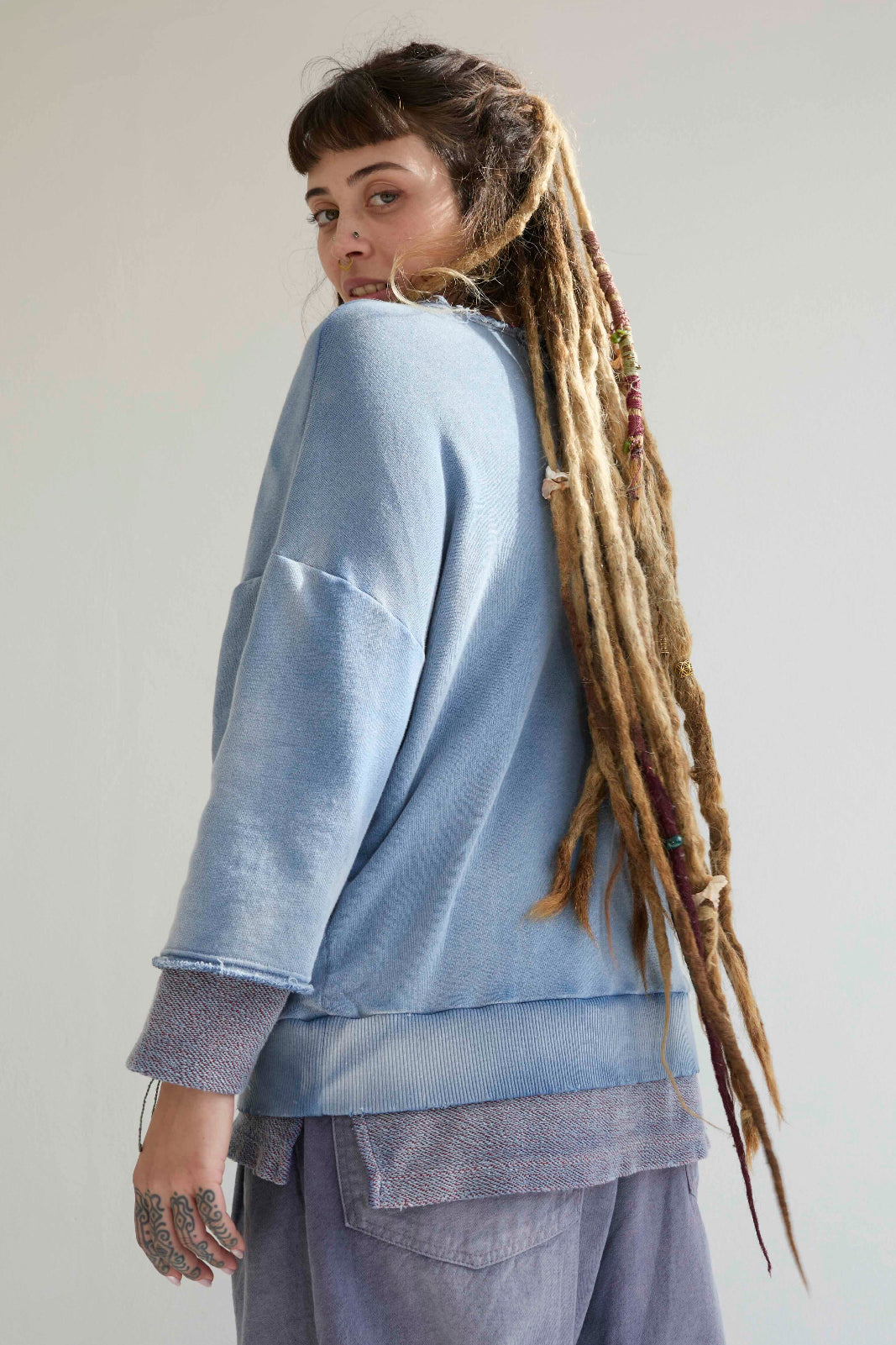 Recycle Sweat 100% Cotton French Terry Sun Faded Dye Bleu de Travail