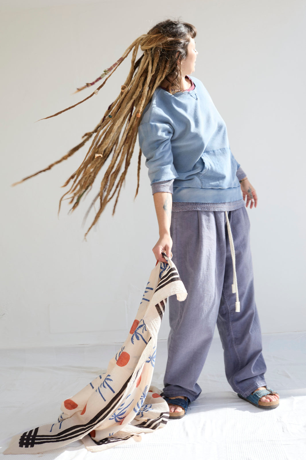 Recycle Sweat 100% Cotton French Terry Sun Faded Dye Bleu de Travail