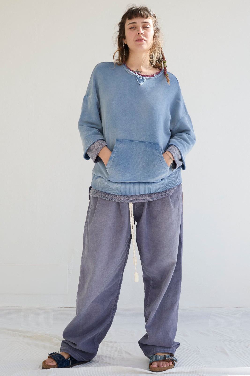Recycle Sweat 100% Cotton French Terry Sun Faded Dye Bleu de Travail