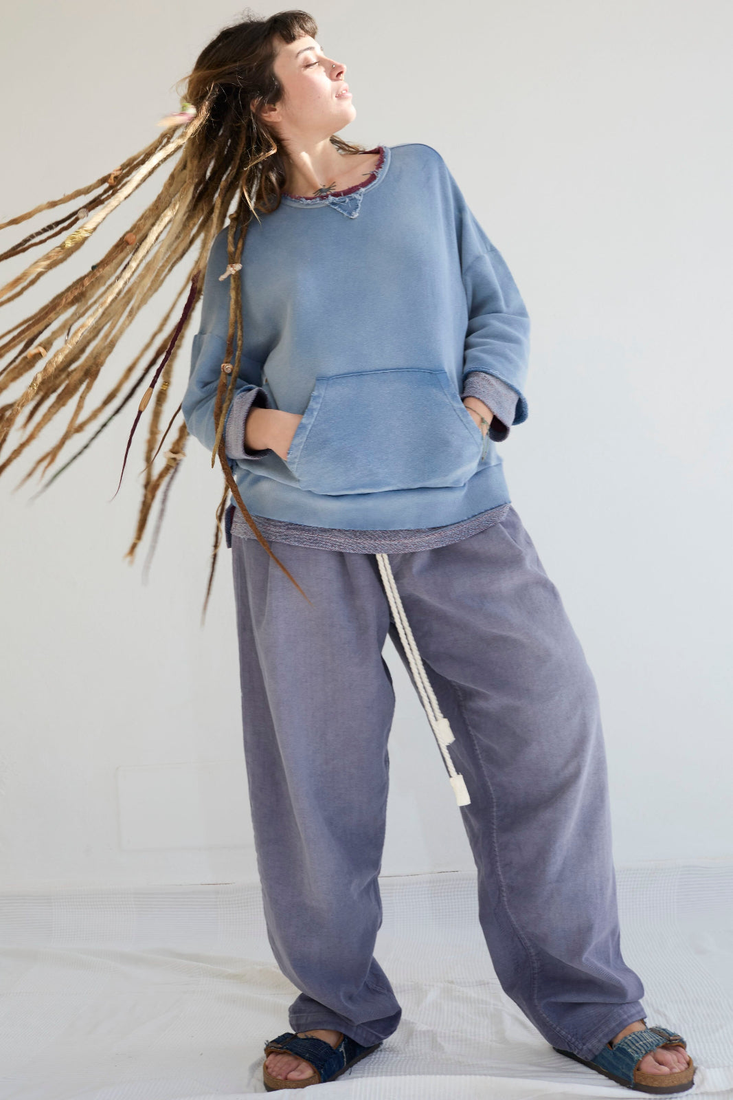 Recycle Sweat 100% Cotton French Terry Sun Faded Dye Bleu de Travail