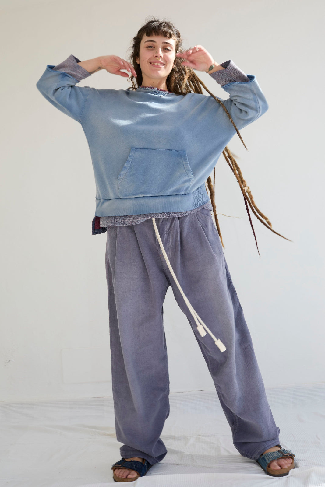Recycle Sweat 100% Cotton French Terry Sun Faded Dye Bleu de Travail