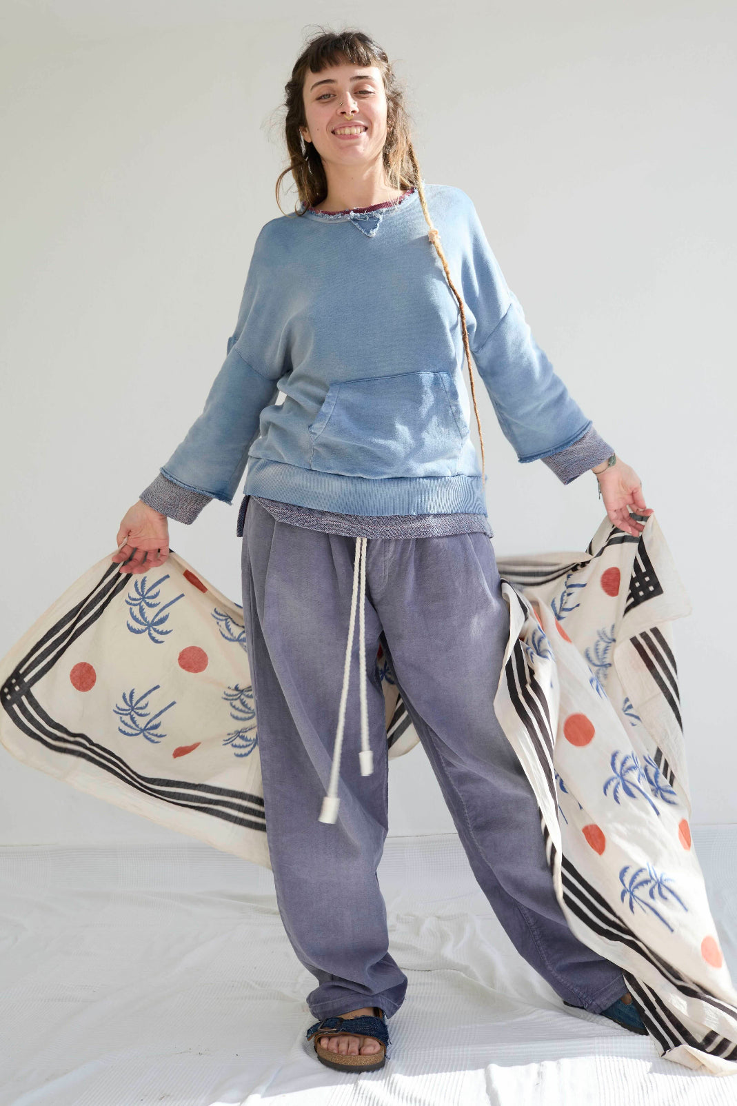 Recycle Sweat 100% Cotton French Terry Sun Faded Dye Bleu de Travail