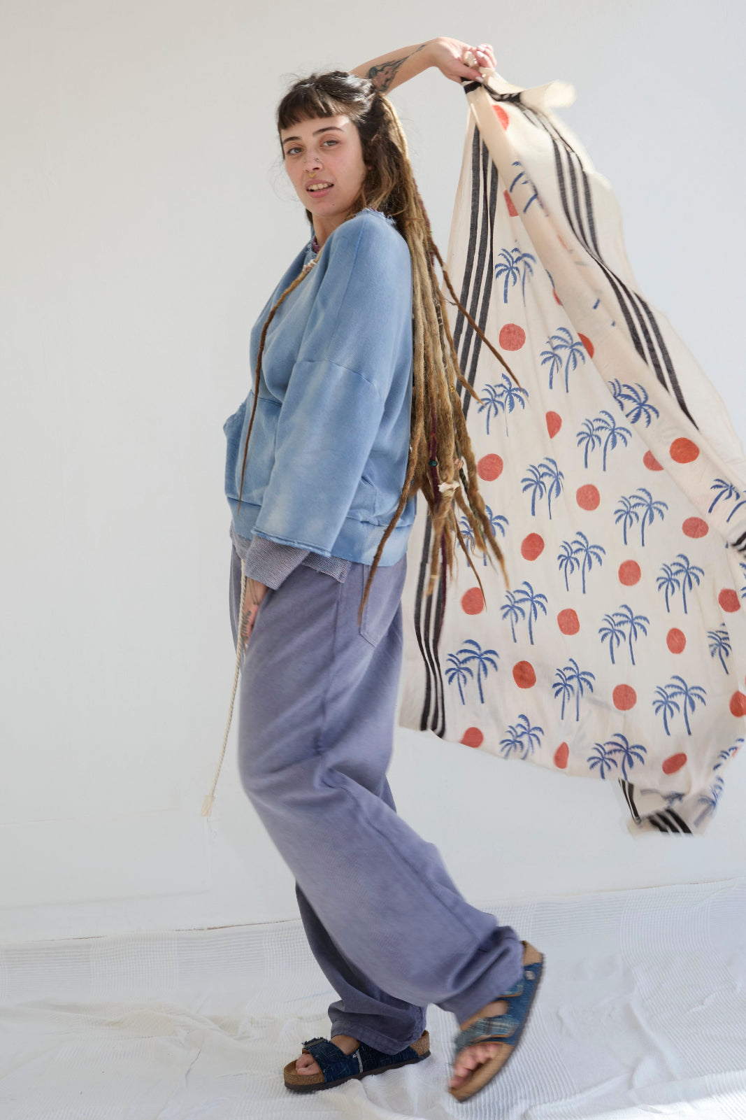Recycle Sweat 100% Cotton French Terry Sun Faded Dye Bleu de Travail