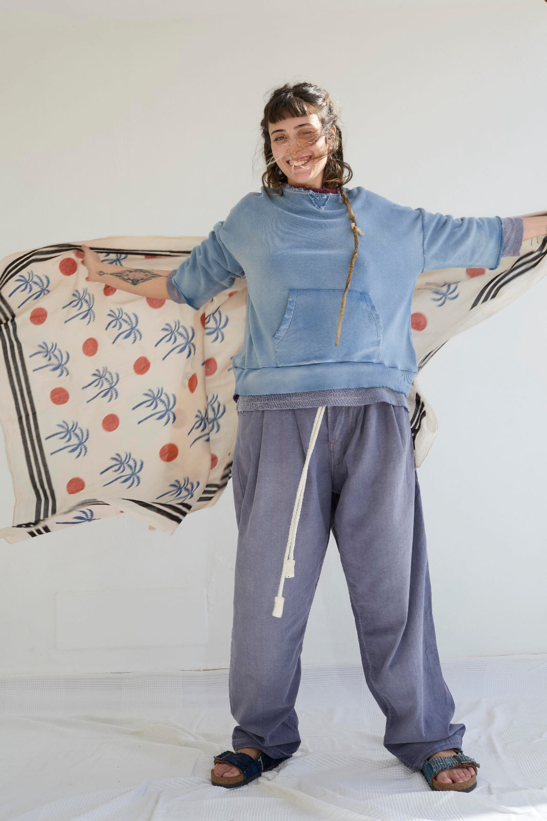 Recycle Sweat 100% Cotton French Terry Sun Faded Dye Bleu de Travail