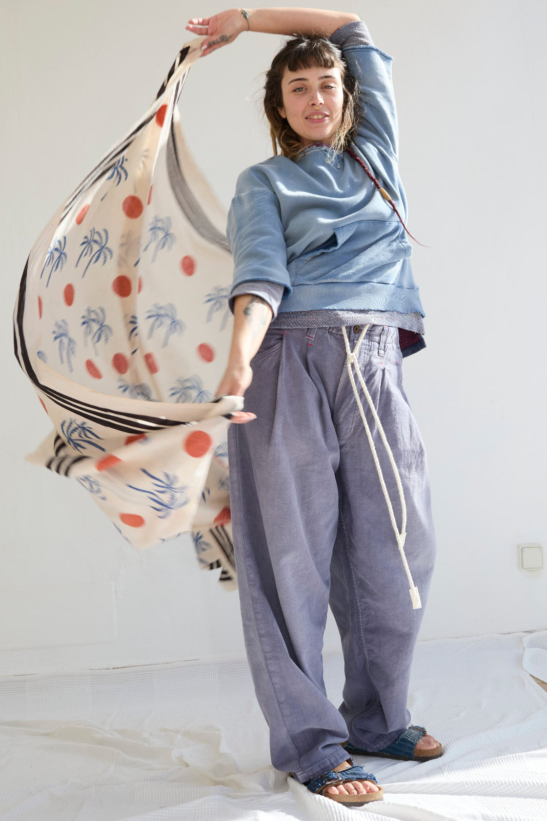 Recycle Sweat 100% Cotton French Terry Sun Faded Dye Bleu de Travail