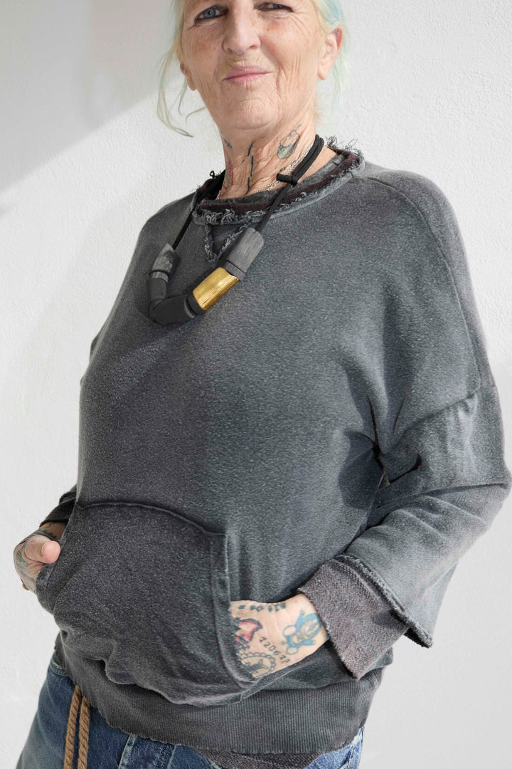 Recycle Sweat 100% Cotton French Terry Sun Faded Dye Smoke Black