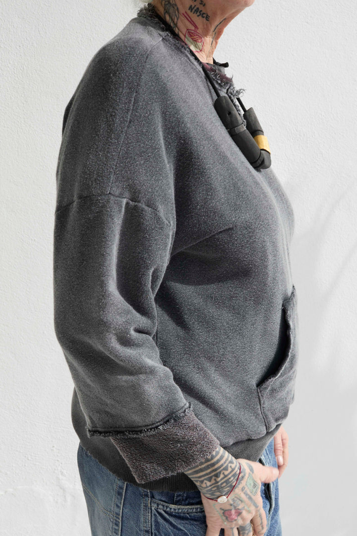 Recycle Sweat 100% Cotton French Terry Sun Faded Dye Smoke Black