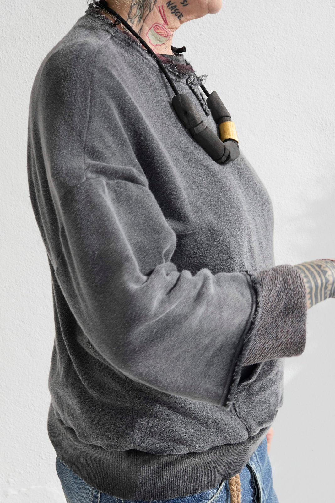 Recycle Sweat 100% Cotton French Terry Sun Faded Dye Smoke Black
