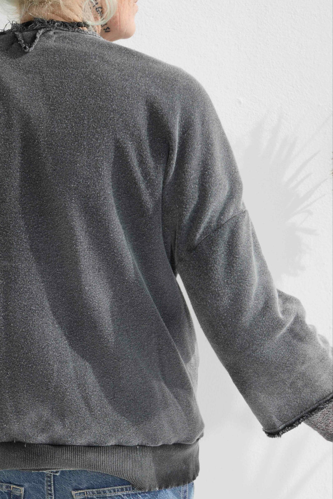 Recycle Sweat 100% Cotton French Terry Sun Faded Dye Smoke Black