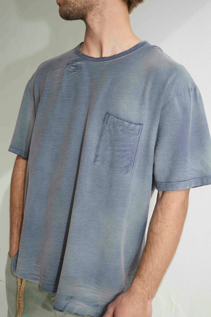 Model T. Repair Pocket Jersey 100% Cotton Sun Faded Dye Navy