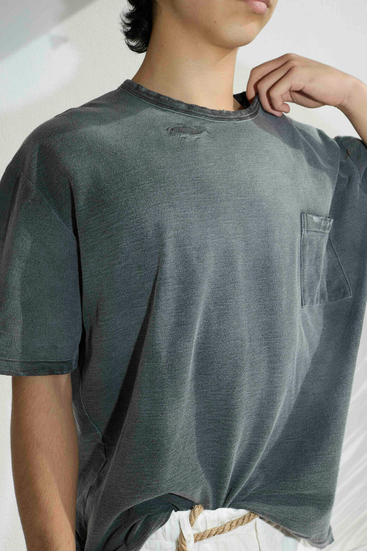 Model T. Repair Pocket Jersey 100% Cotton Sun Faded Dye Smoke Black
