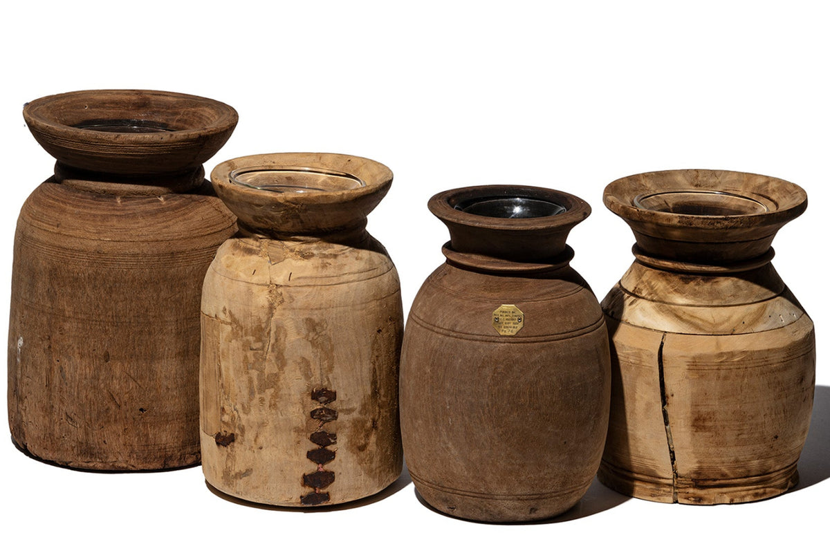 ZZ-110783 Vintage Wood Vase with Glass Cylinder