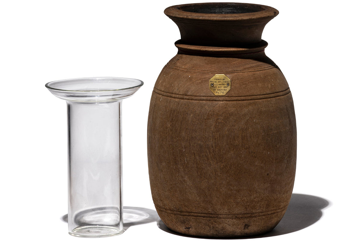 ZZ-110783 Vintage Wood Vase with Glass Cylinder