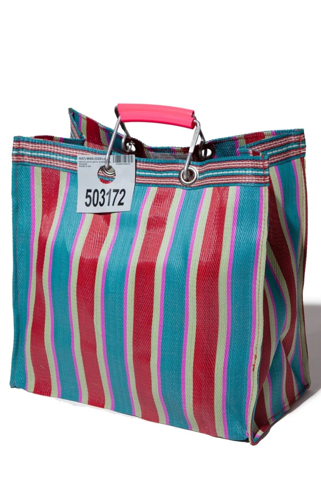 ZZ-503271 Recycled Plastic Stripe Bag-Square/A Red X Blue