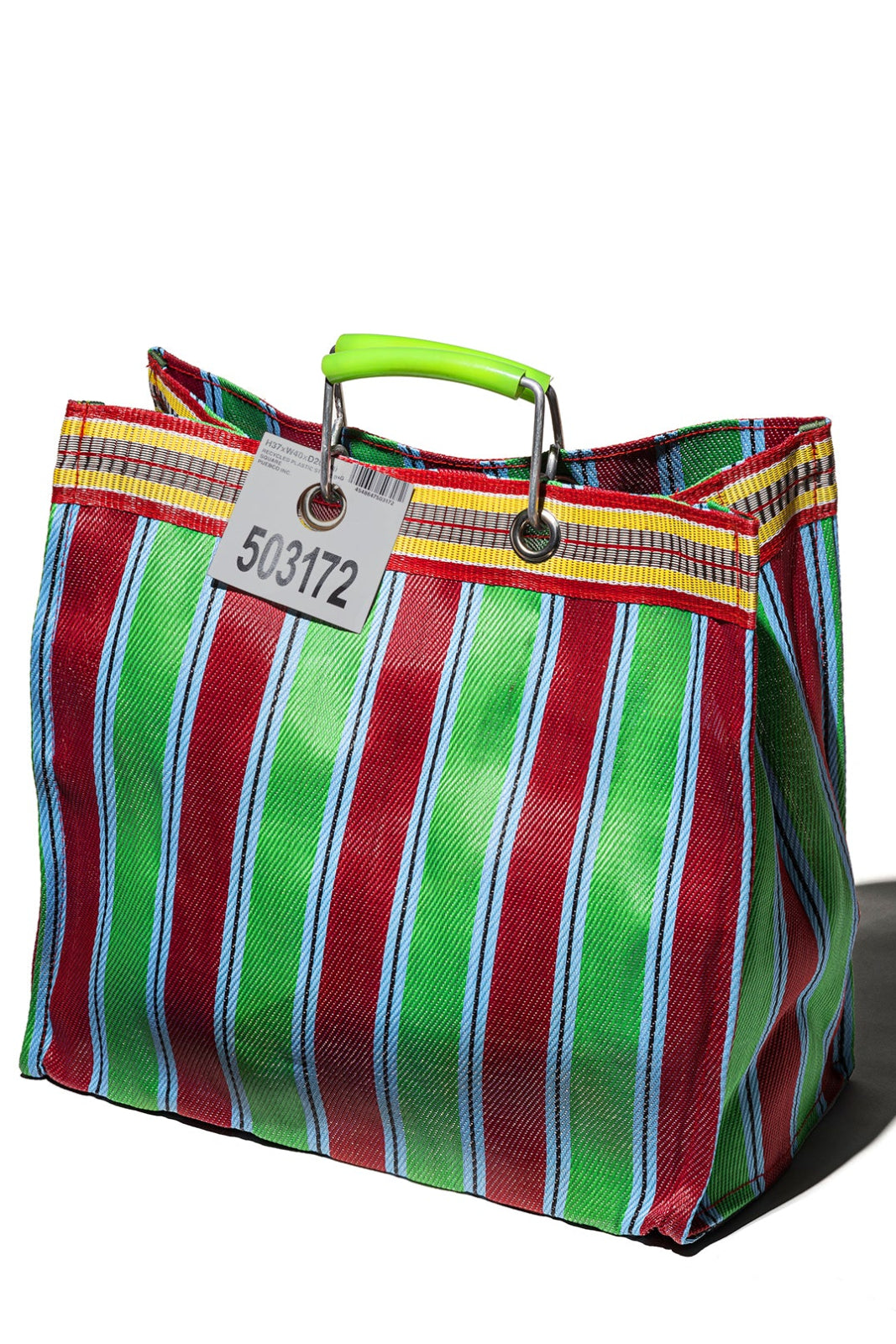 ZZ-503301 Recycled Plastic Stripe Bag-Square/D Green X Red