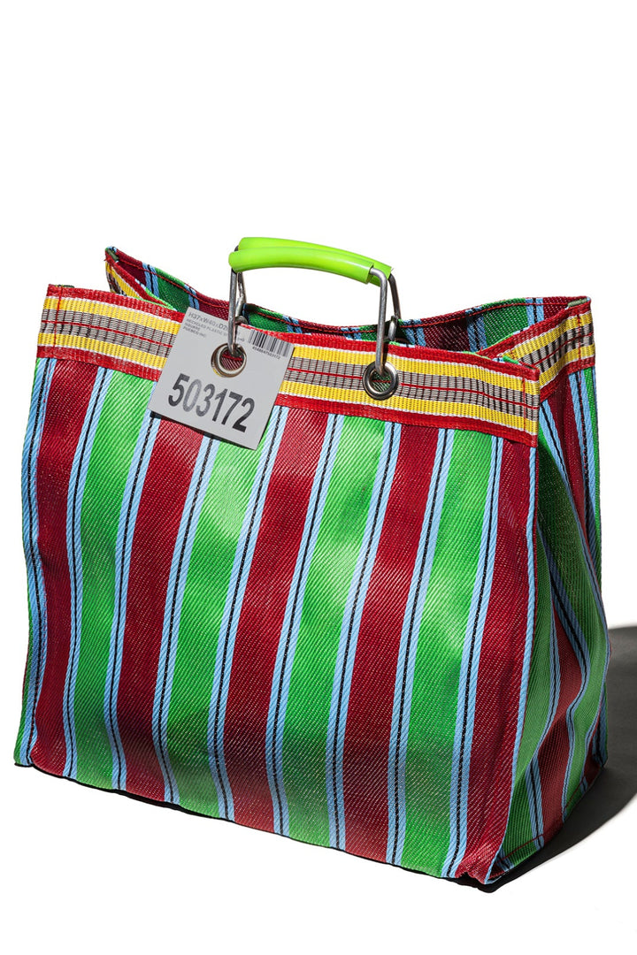 ZZ-503301 Recycled Plastic Stripe Bag-Square/D Green X Red