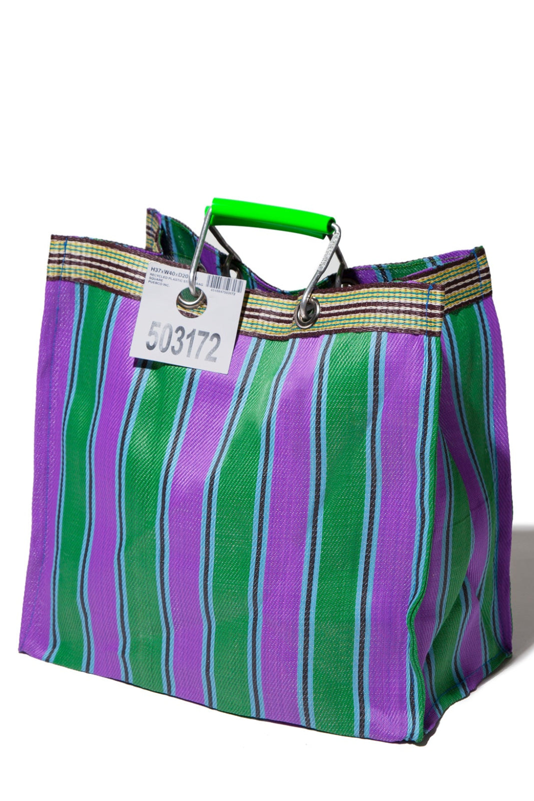 ZZ-503318 Recycled Plastic Stripe Bag-Square/E Green X Purple