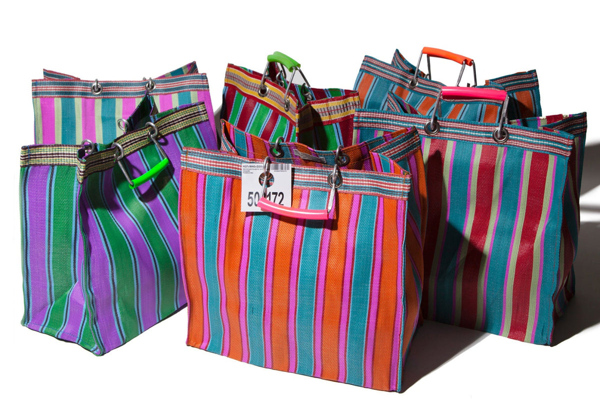 ZZ-503318 Recycled Plastic Stripe Bag-Square/E Green X Purple