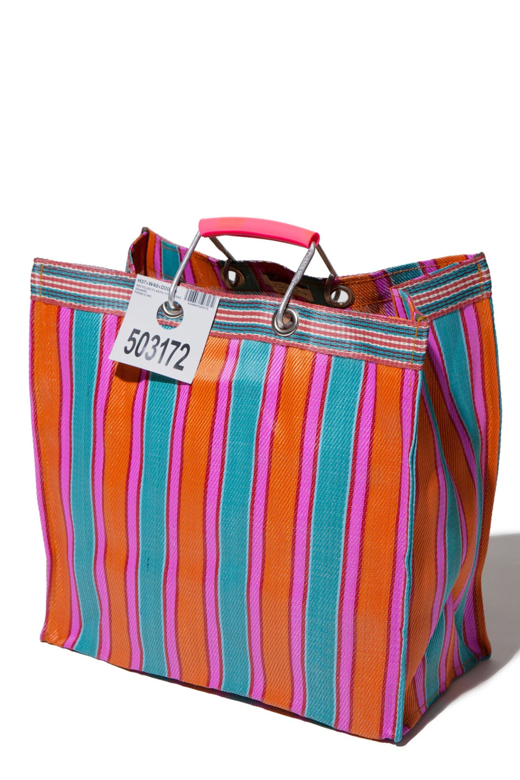 ZZ-503325 Recycled Plastic Stripe Bag-Square/F Orange - Pink