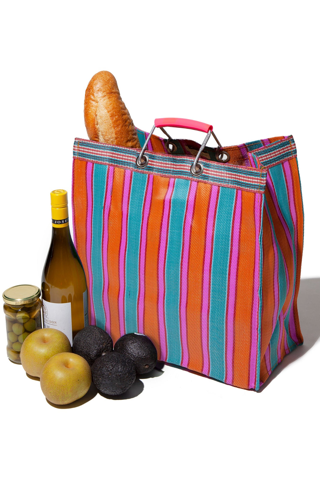 ZZ-503325 Recycled Plastic Stripe Bag-Square/F Orange - Pink